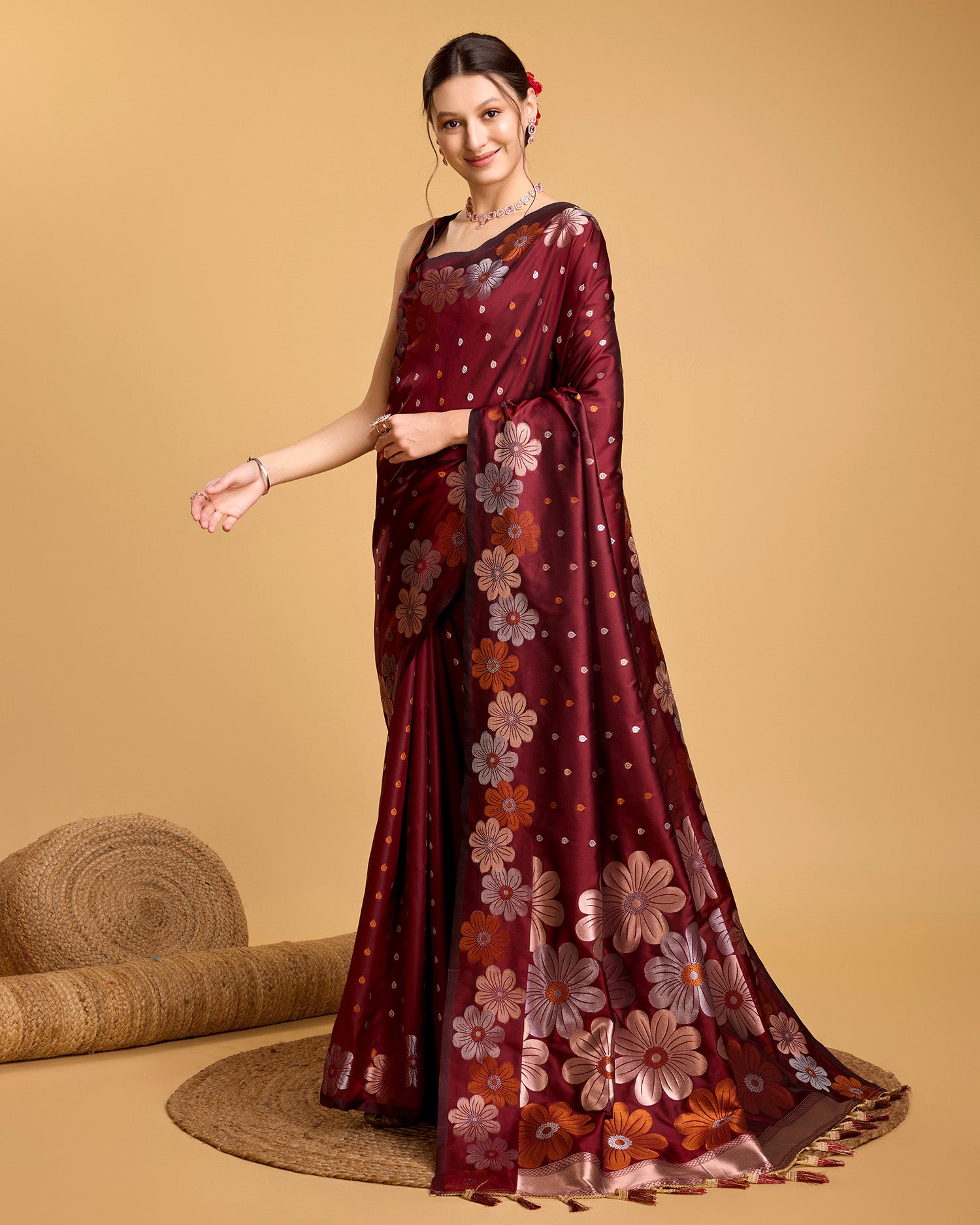 Maroon Pure Jacquard Fabric with Sona Chandi Zari – Perfect for Bridal & Festive Ensembles