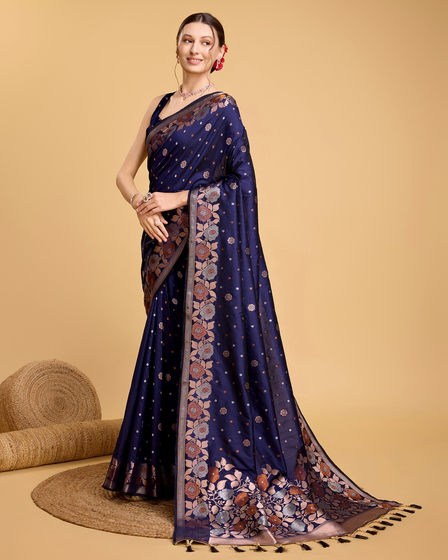 Royal Blue Pure Jacquard Fabric with Sona Chandi Zari – Perfect for Bridal & Festive Ensembles