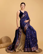Royal Blue Pure Jacquard Fabric with Sona Chandi Zari – Perfect for Bridal & Festive Ensembles
