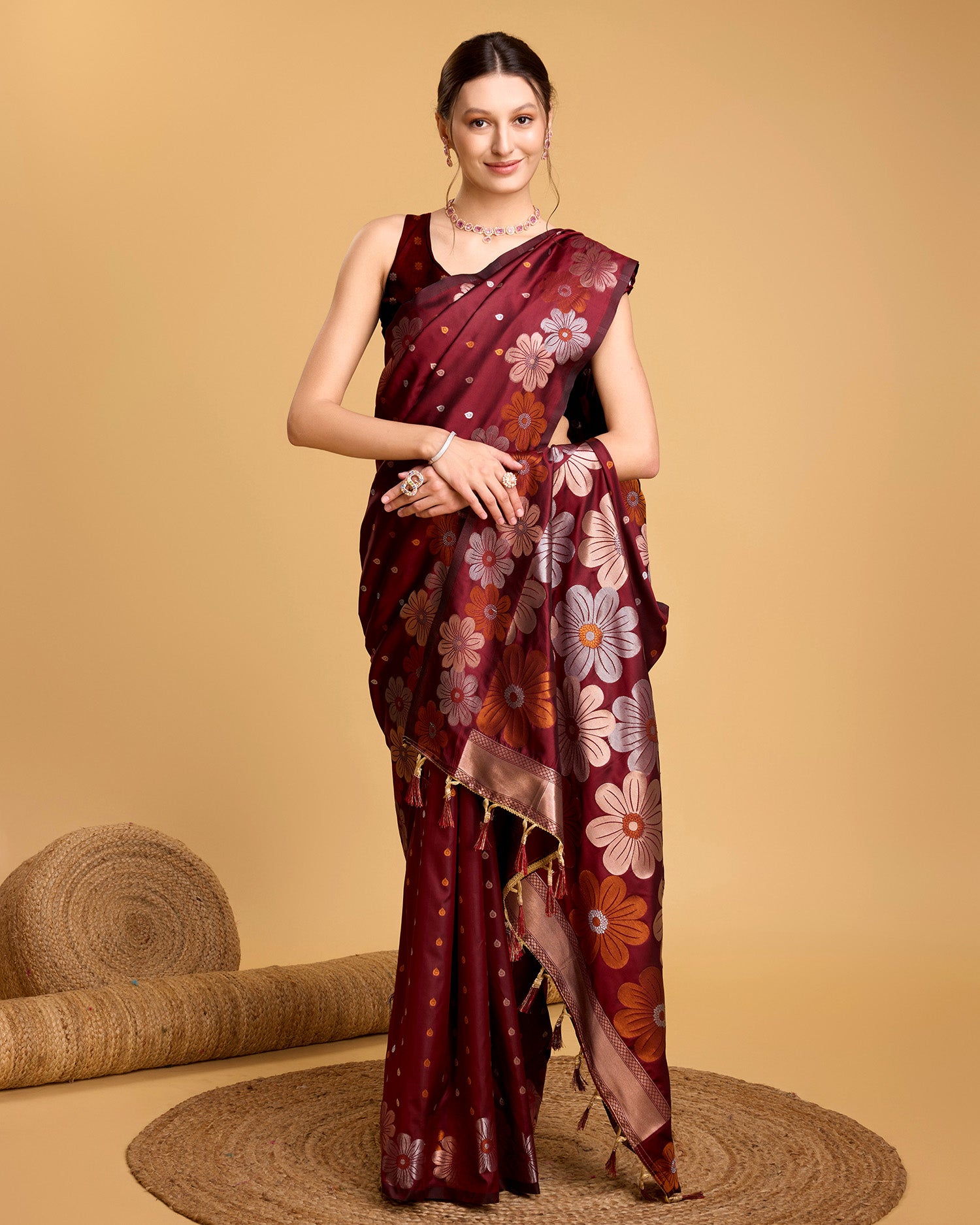 Maroon Pure Jacquard Fabric with Sona Chandi Zari – Perfect for Bridal & Festive Ensembles