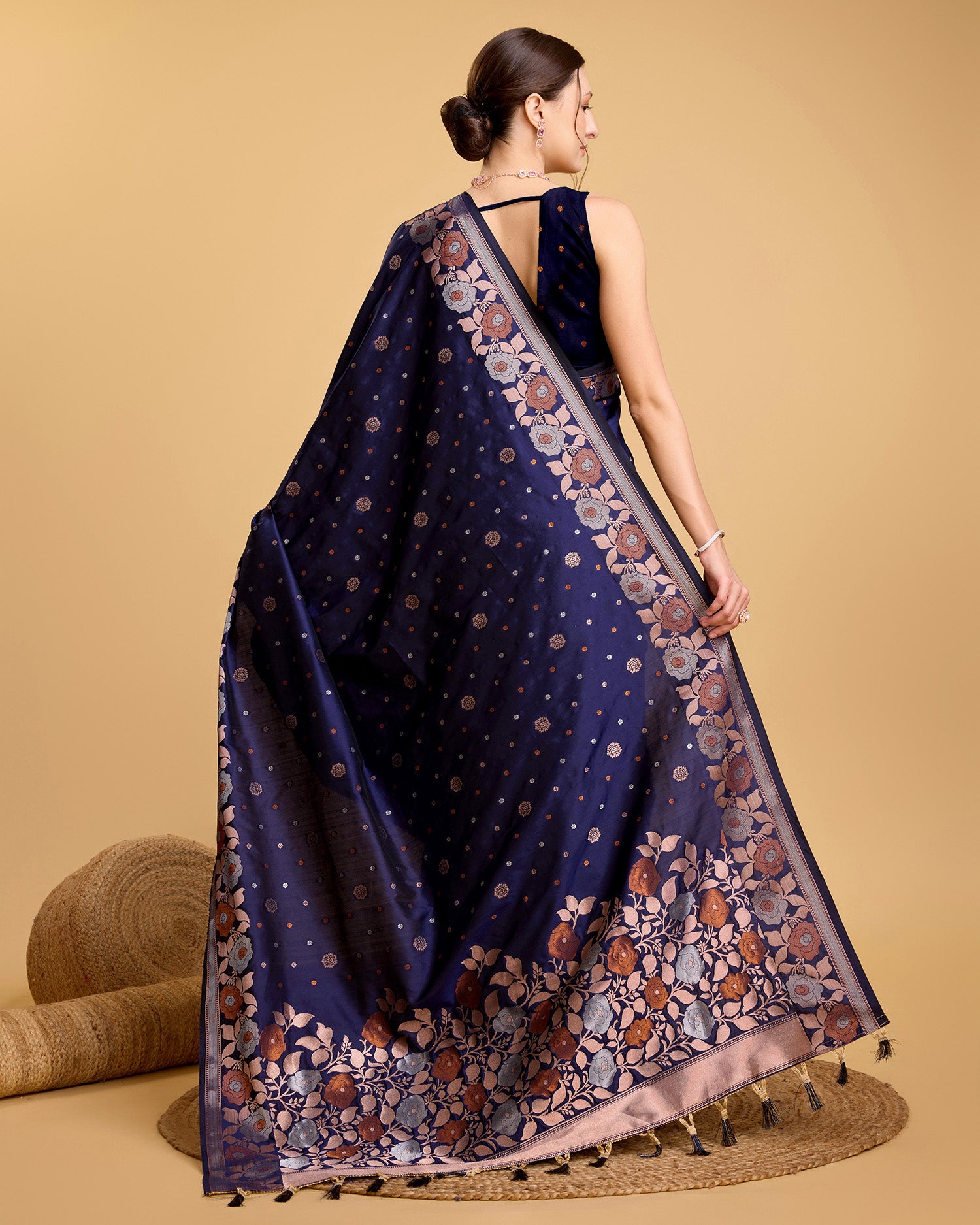 Royal Blue Pure Jacquard Fabric with Sona Chandi Zari – Perfect for Bridal & Festive Ensembles