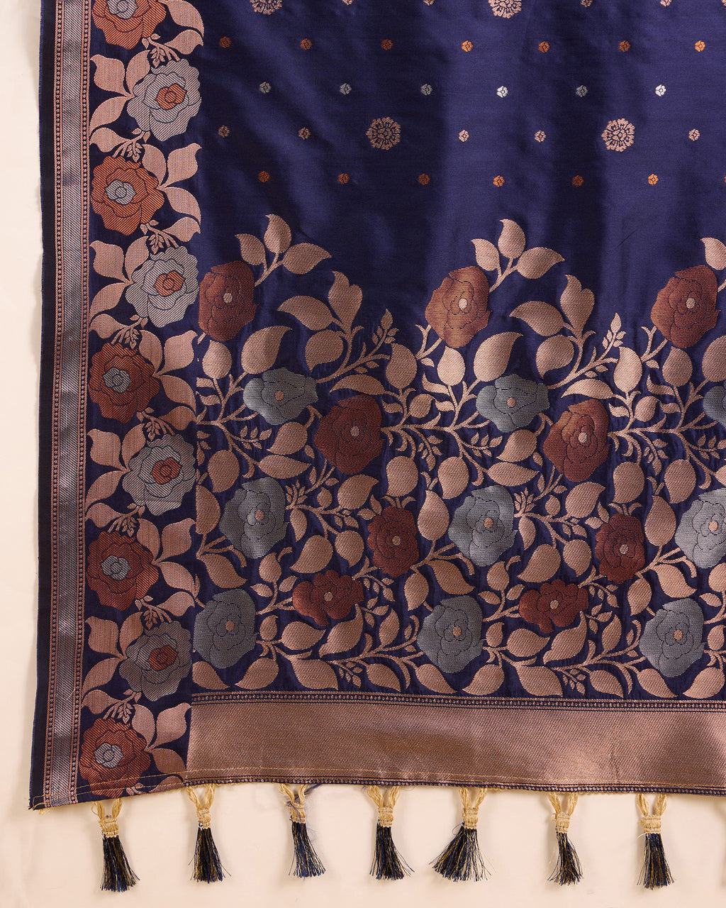 Royal Blue Pure Jacquard Fabric with Sona Chandi Zari – Perfect for Bridal & Festive Ensembles