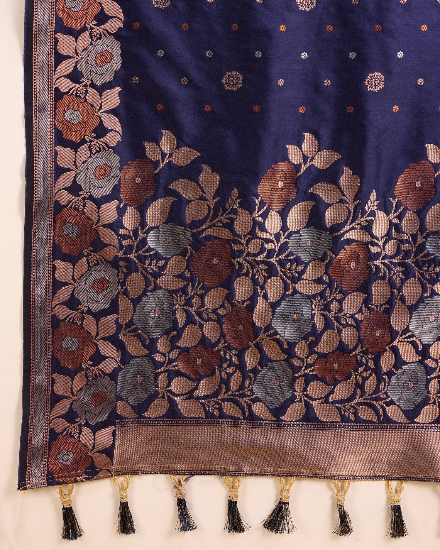 Royal Blue Pure Jacquard Fabric with Sona Chandi Zari – Perfect for Bridal & Festive Ensembles