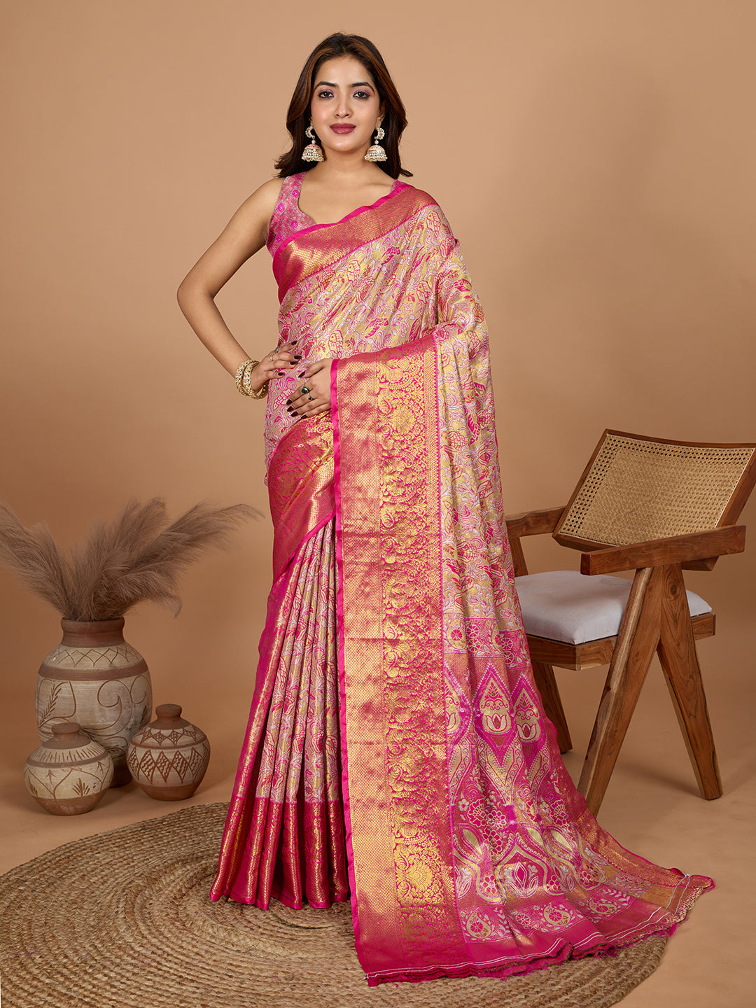 Elegance Redefined: Semi Silk Pink Sarees in Vibrant Shades with Rich Zari Weave