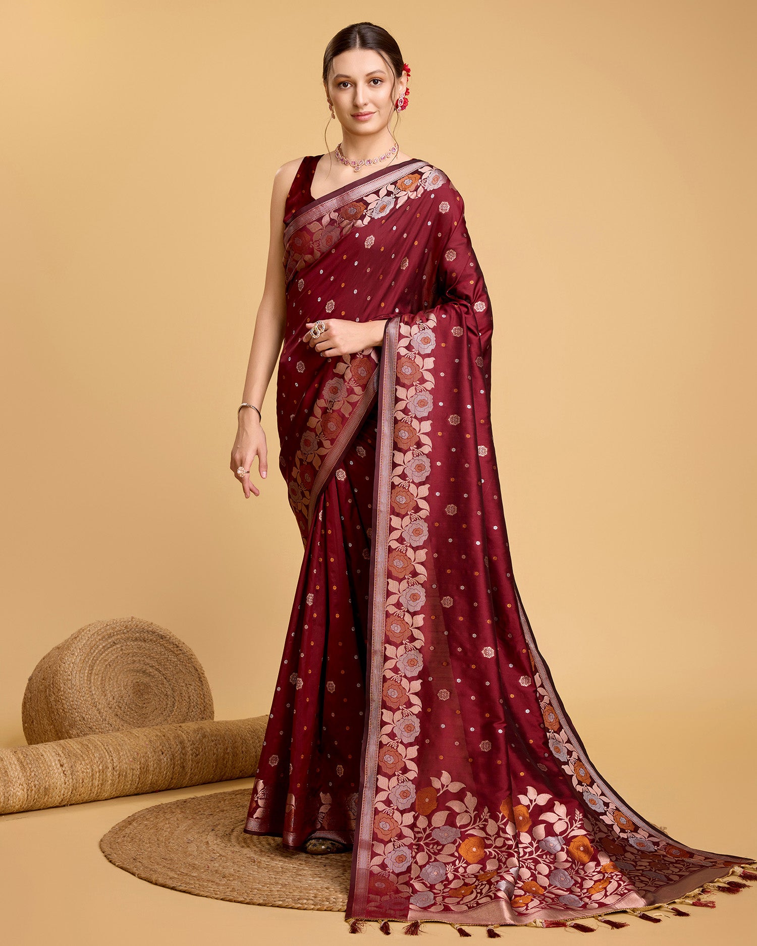 Maroon Pure Jacquard Fabric with Sona Chandi Zari – Perfect for Bridal & Festive Ensembles