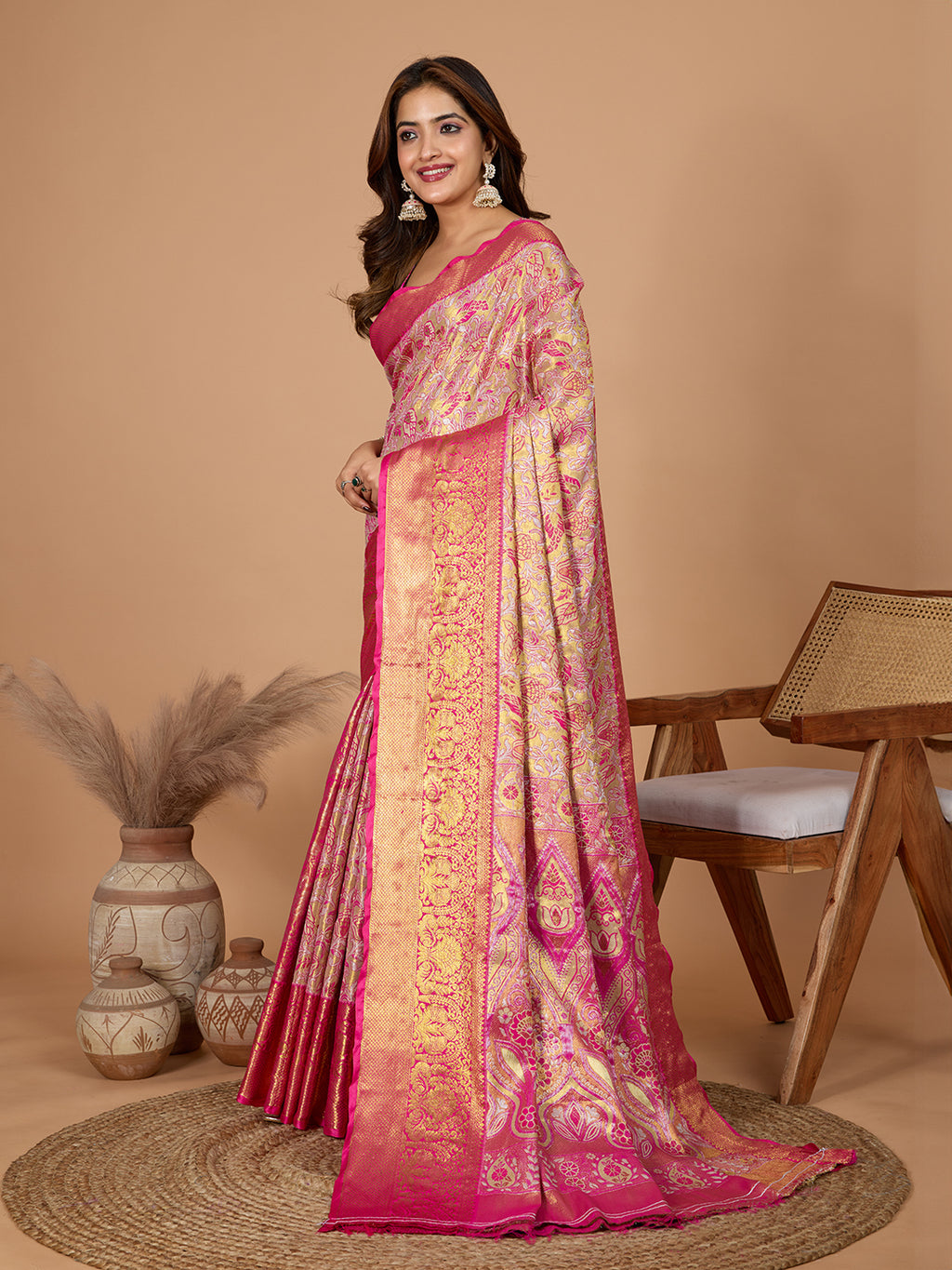 Elegance Redefined: Semi Silk Pink Sarees in Vibrant Shades with Rich Zari Weave