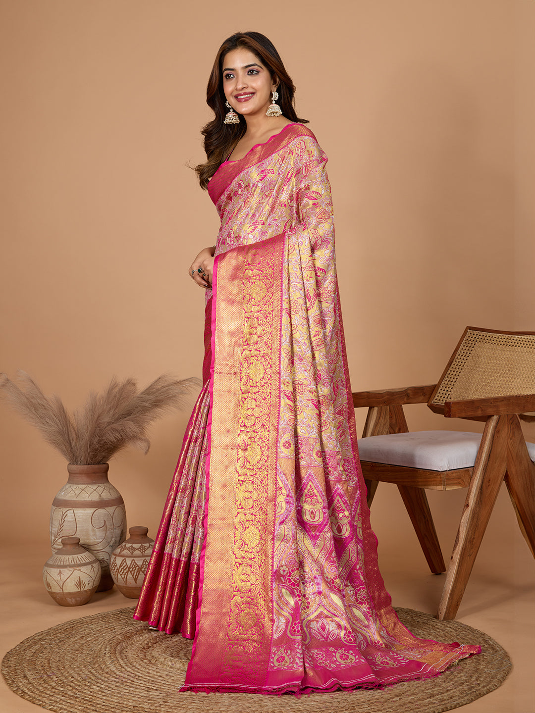 Elegance Redefined: Semi Silk Pink Sarees in Vibrant Shades with Rich Zari Weave