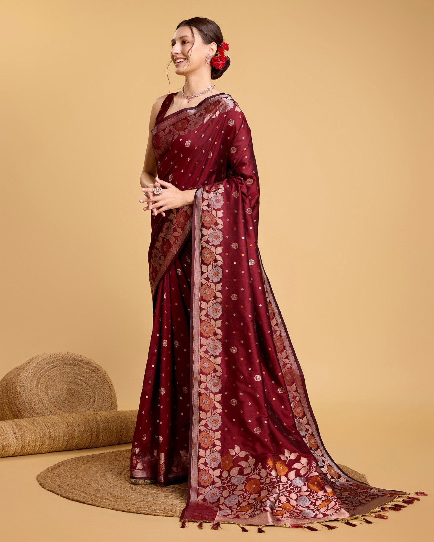 Maroon Pure Jacquard Fabric with Sona Chandi Zari – Perfect for Bridal & Festive Ensembles