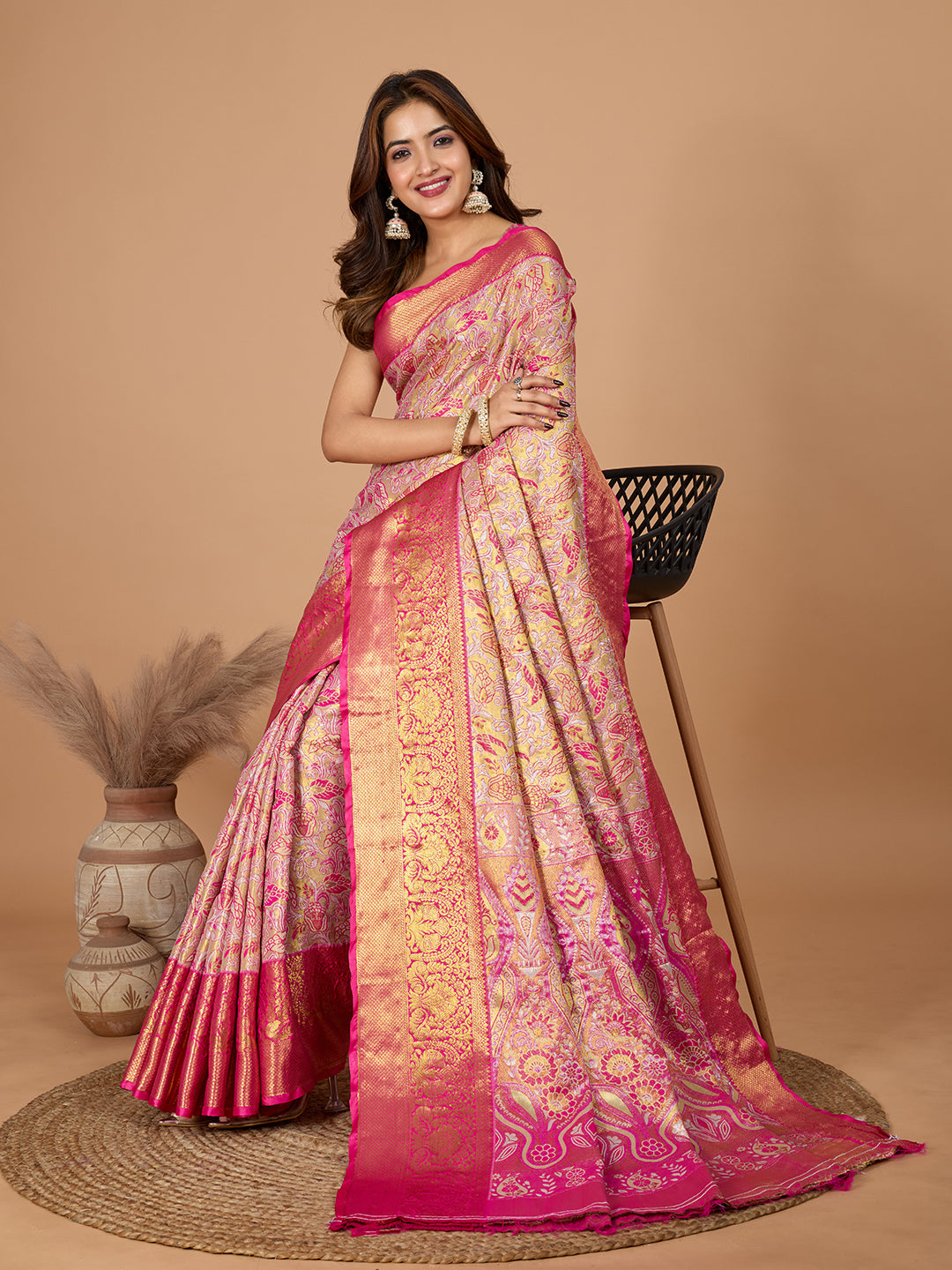 Elegance Redefined: Semi Silk Pink Sarees in Vibrant Shades with Rich Zari Weave