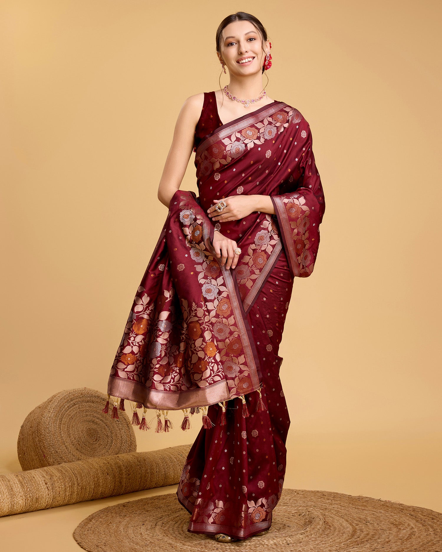 Maroon Pure Jacquard Fabric with Sona Chandi Zari – Perfect for Bridal & Festive Ensembles