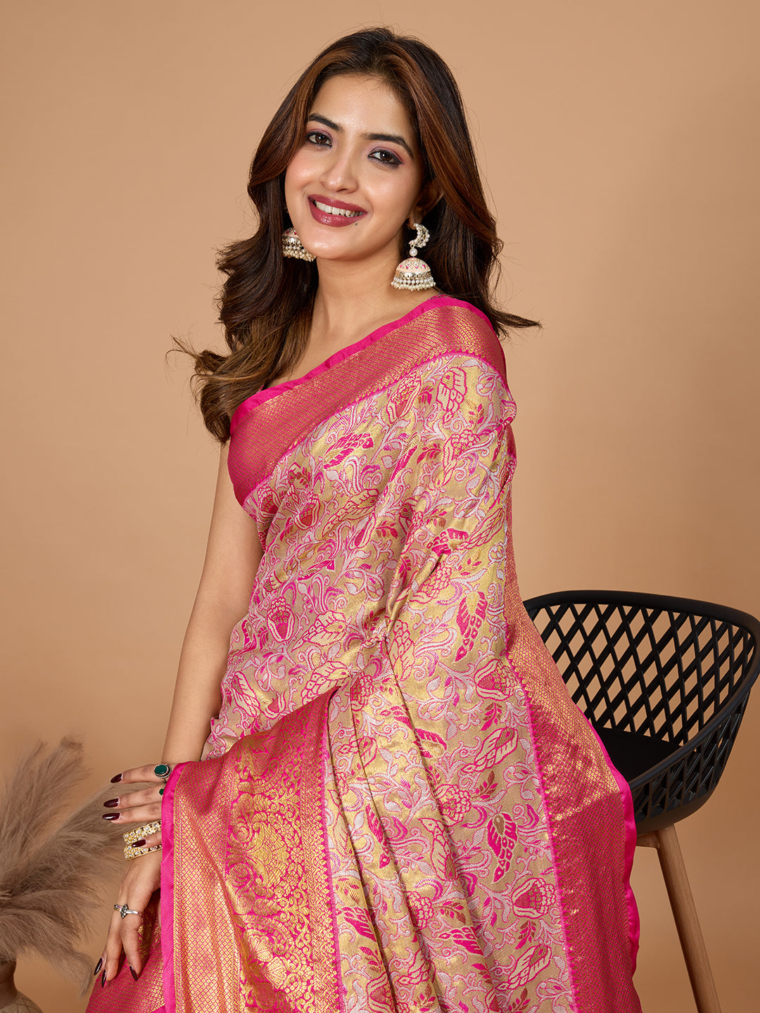 Elegance Redefined: Semi Silk Pink Sarees in Vibrant Shades with Rich Zari Weave