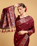 Maroon Pure Jacquard Fabric with Sona Chandi Zari – Perfect for Bridal & Festive Ensembles