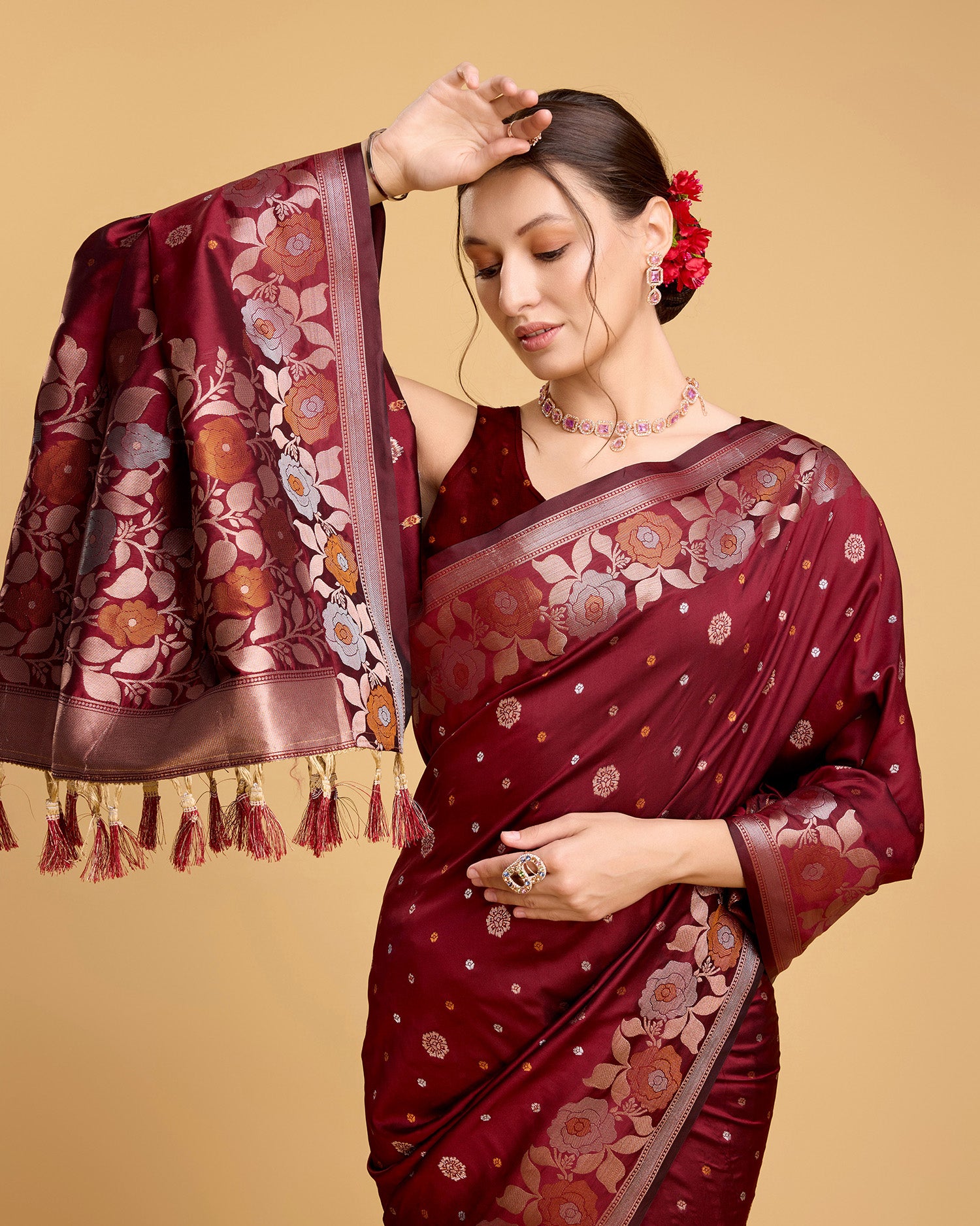 Maroon Pure Jacquard Fabric with Sona Chandi Zari – Perfect for Bridal & Festive Ensembles