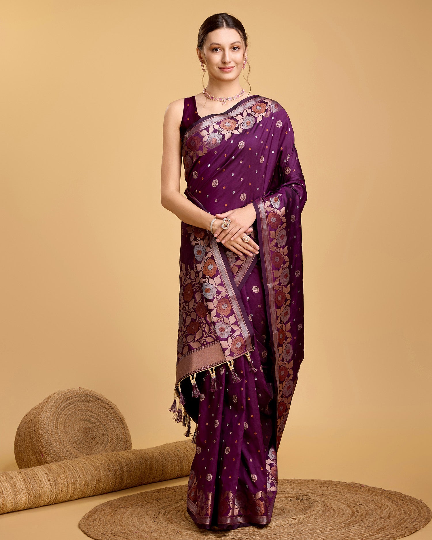 Wine Pure Jacquard Fabric with Sona Chandi Zari – Perfect for Bridal & Festive Ensembles
