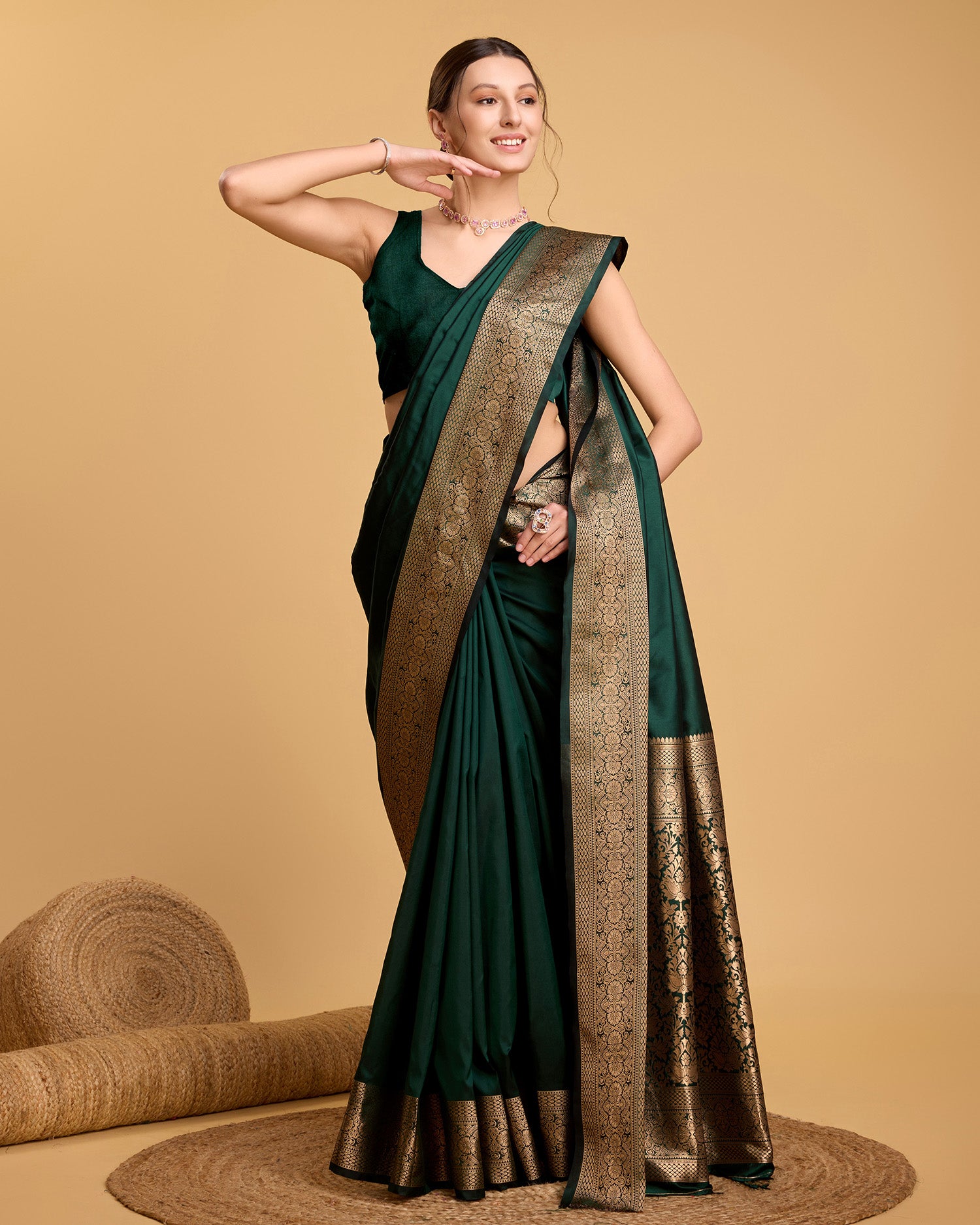 Green Banarasi Elegance Made Easy – Soft, Breathable Sarees for Wedding Glam