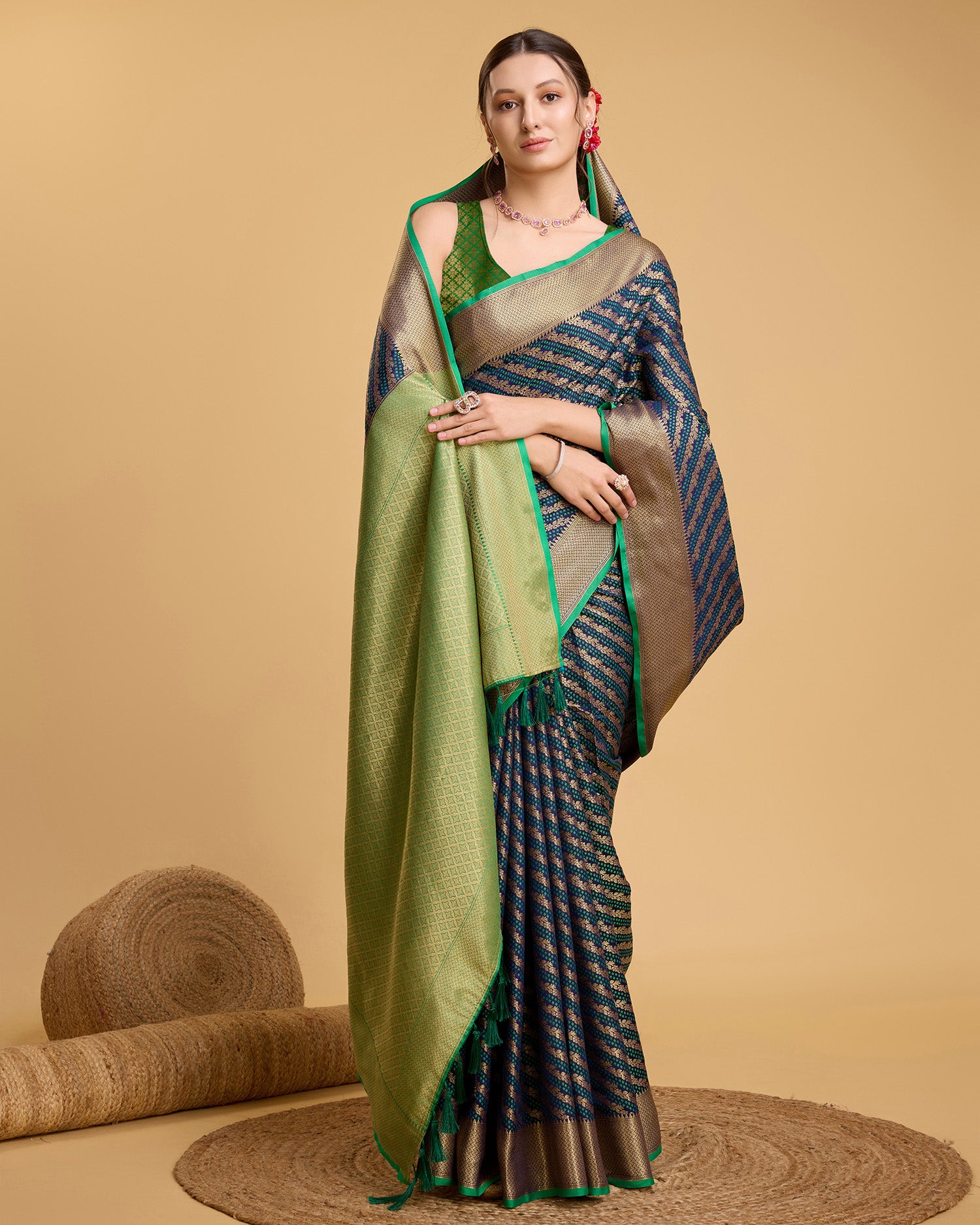 Navy Blue Banarasi Saree – Lightweight Elegance for Weddings & Festive Celebrations