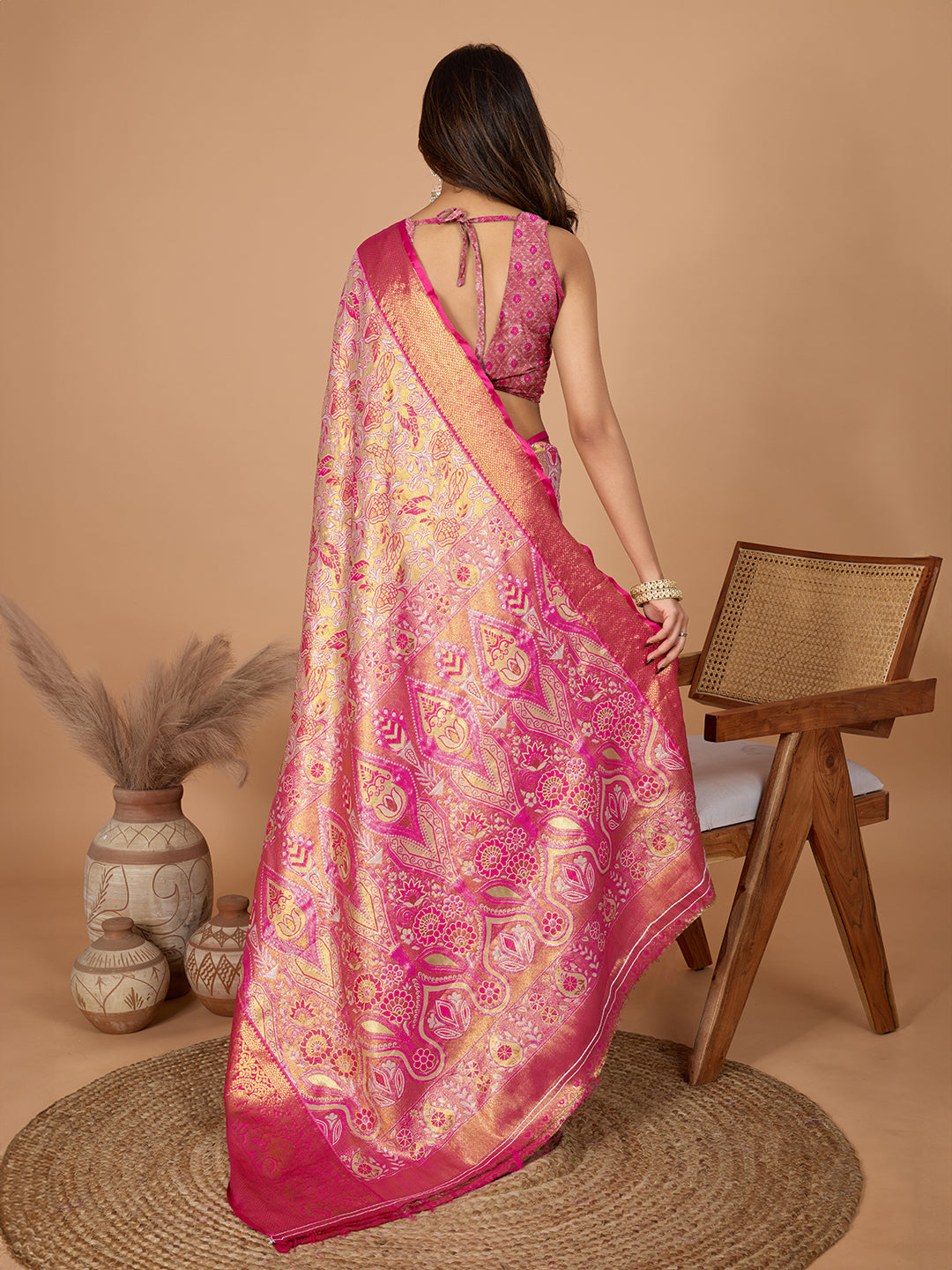 Elegance Redefined: Semi Silk Pink Sarees in Vibrant Shades with Rich Zari Weave