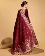 Maroon Pure Jacquard Fabric with Sona Chandi Zari – Perfect for Bridal & Festive Ensembles