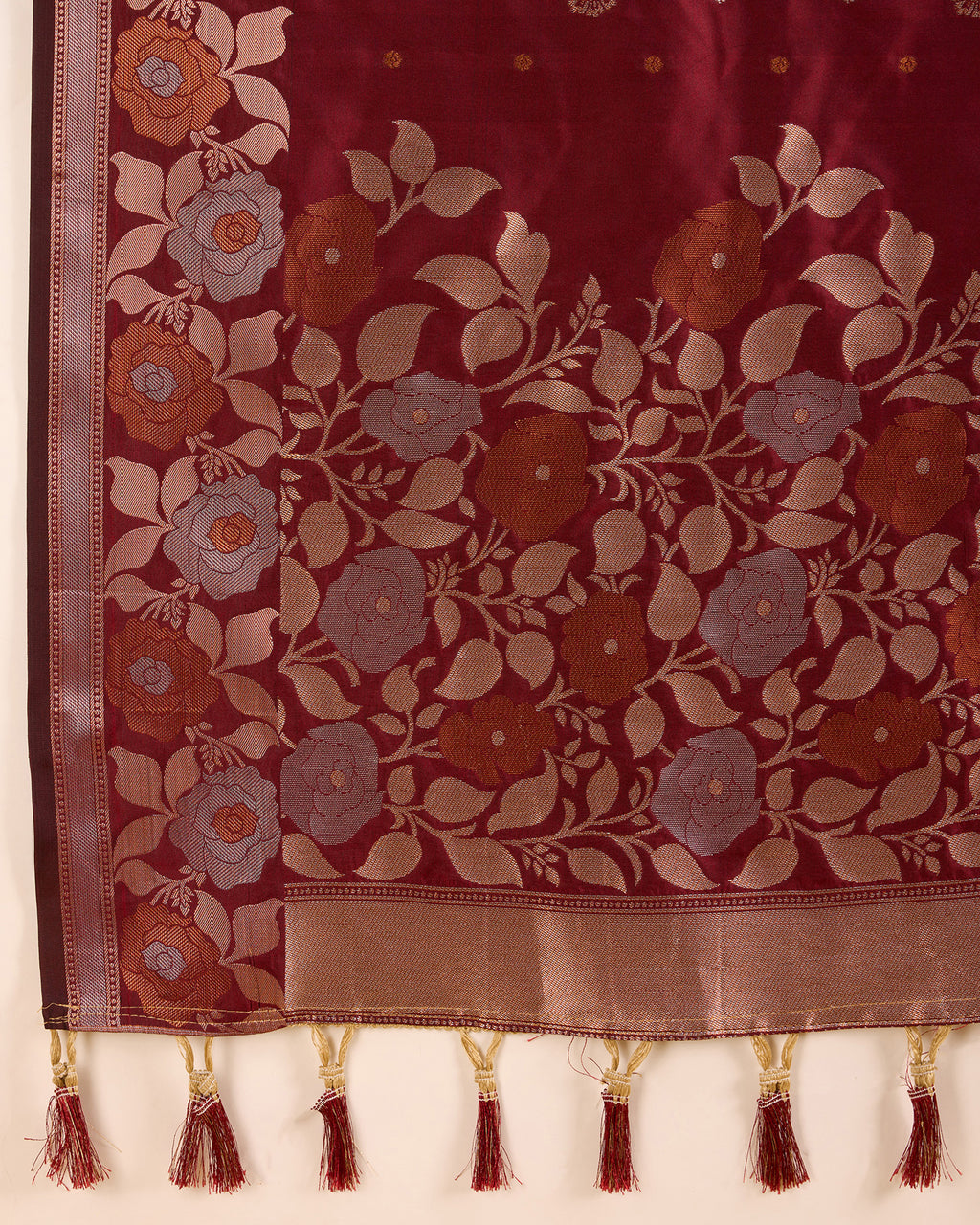 Maroon Pure Jacquard Fabric with Sona Chandi Zari – Perfect for Bridal & Festive Ensembles