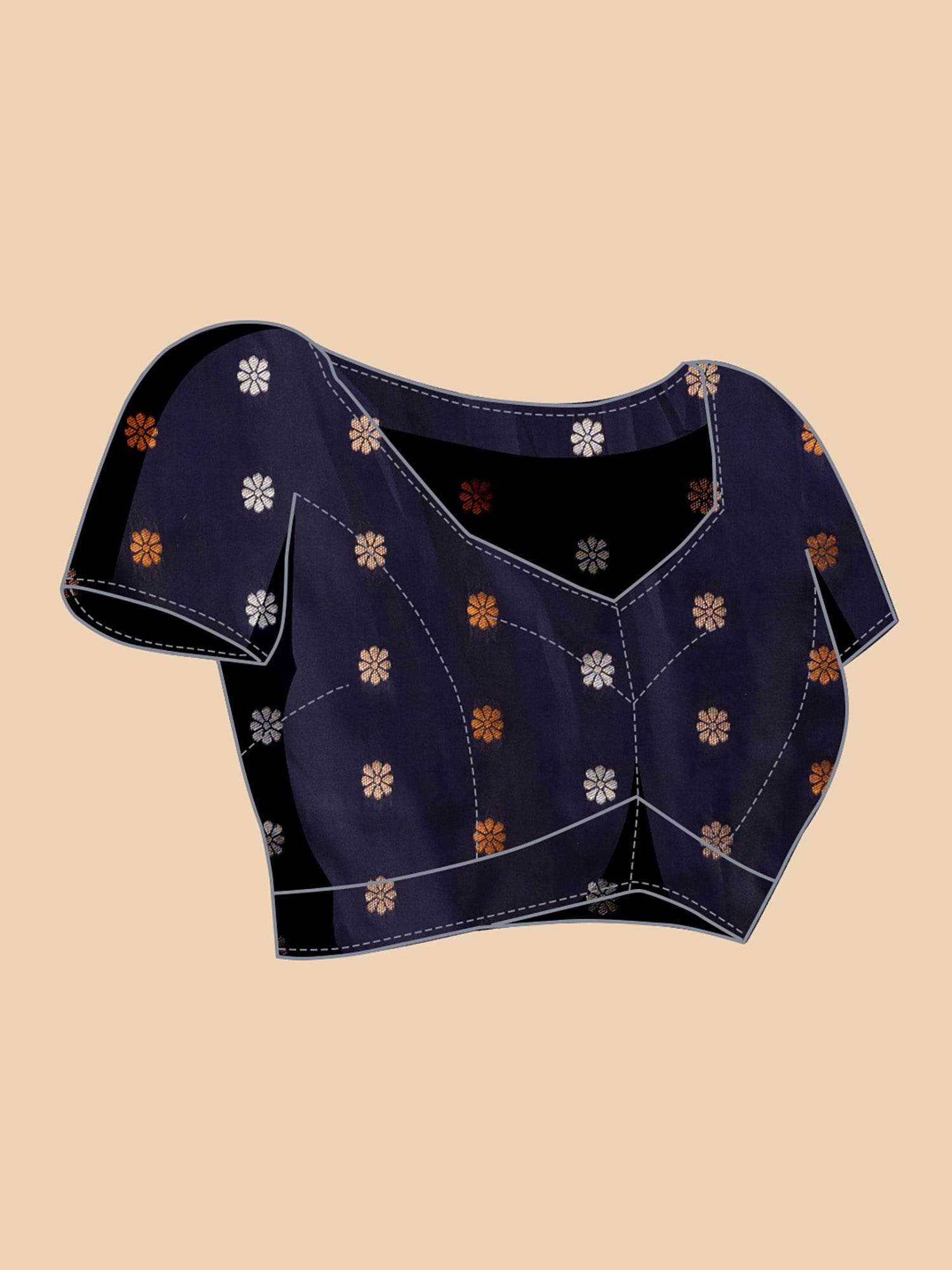 Navy Blue Pure Jacquard Fabric with Sona Chandi Zari – Perfect for Bridal & Festive Ensembles