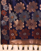 Navy Blue Pure Jacquard Fabric with Sona Chandi Zari – Perfect for Bridal & Festive Ensembles