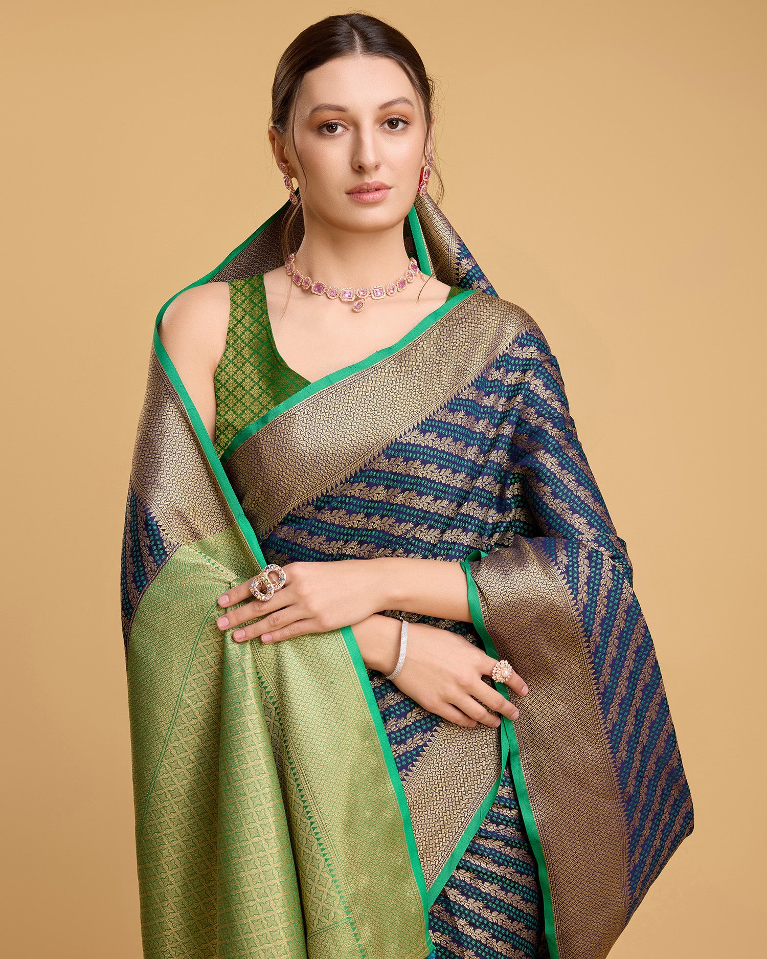 Navy Blue Banarasi Saree – Lightweight Elegance for Weddings & Festive Celebrations
