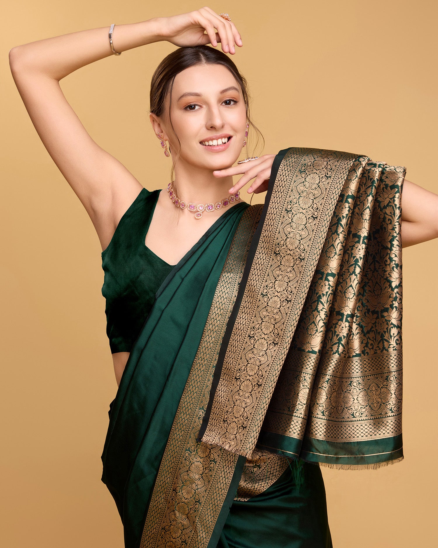 Green Banarasi Elegance Made Easy – Soft, Breathable Sarees for Wedding Glam