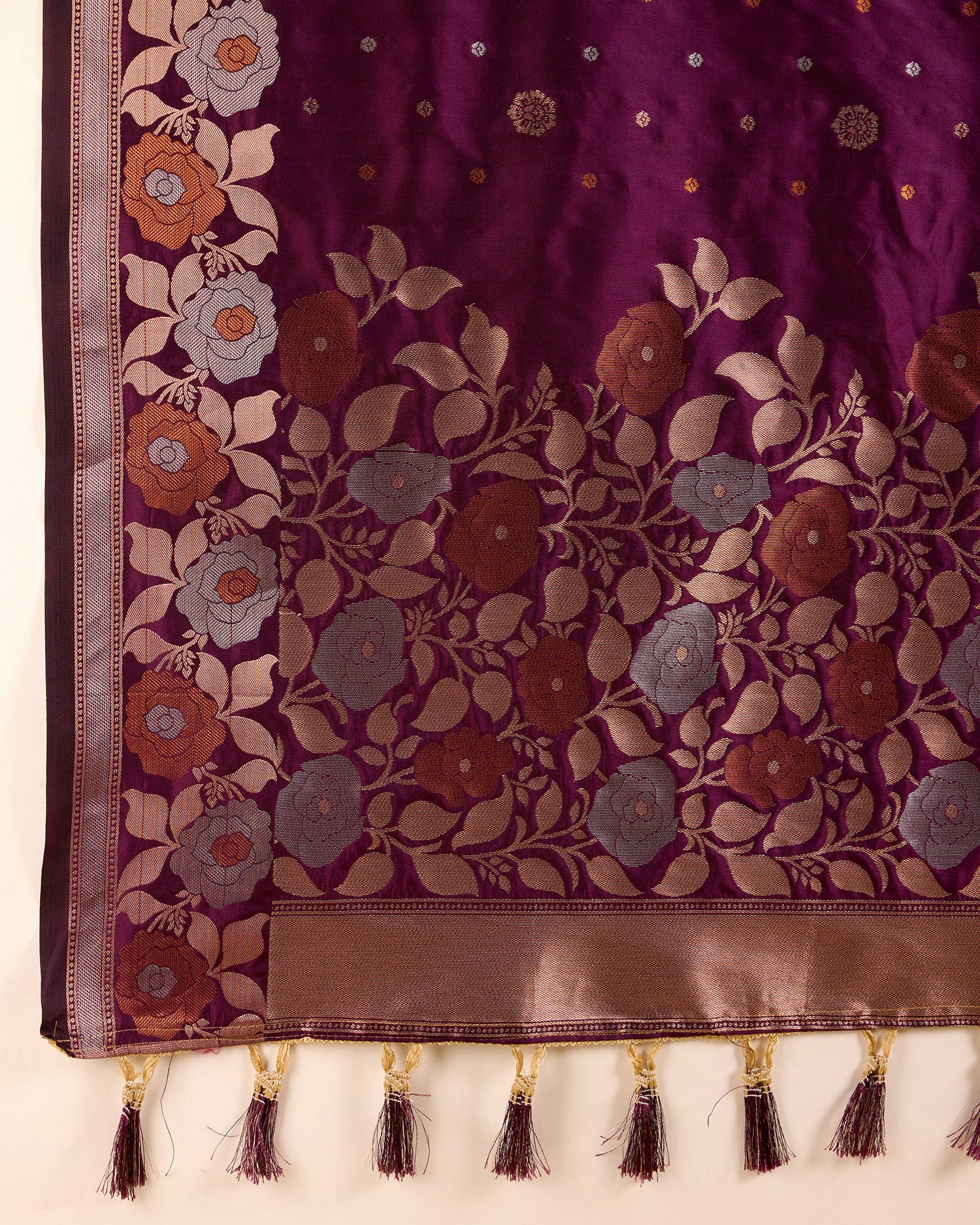 Wine Pure Jacquard Fabric with Sona Chandi Zari – Perfect for Bridal & Festive Ensembles