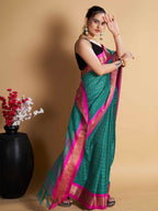 Designer-Inspired Soft Silk Rama Saree with Striking Pallu & Blouse – Perfect for Weddings&Festive