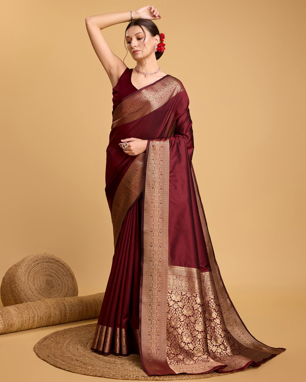 Maroon Banarasi Elegance Made Easy – Soft, Breathable Sarees for Wedding Glam