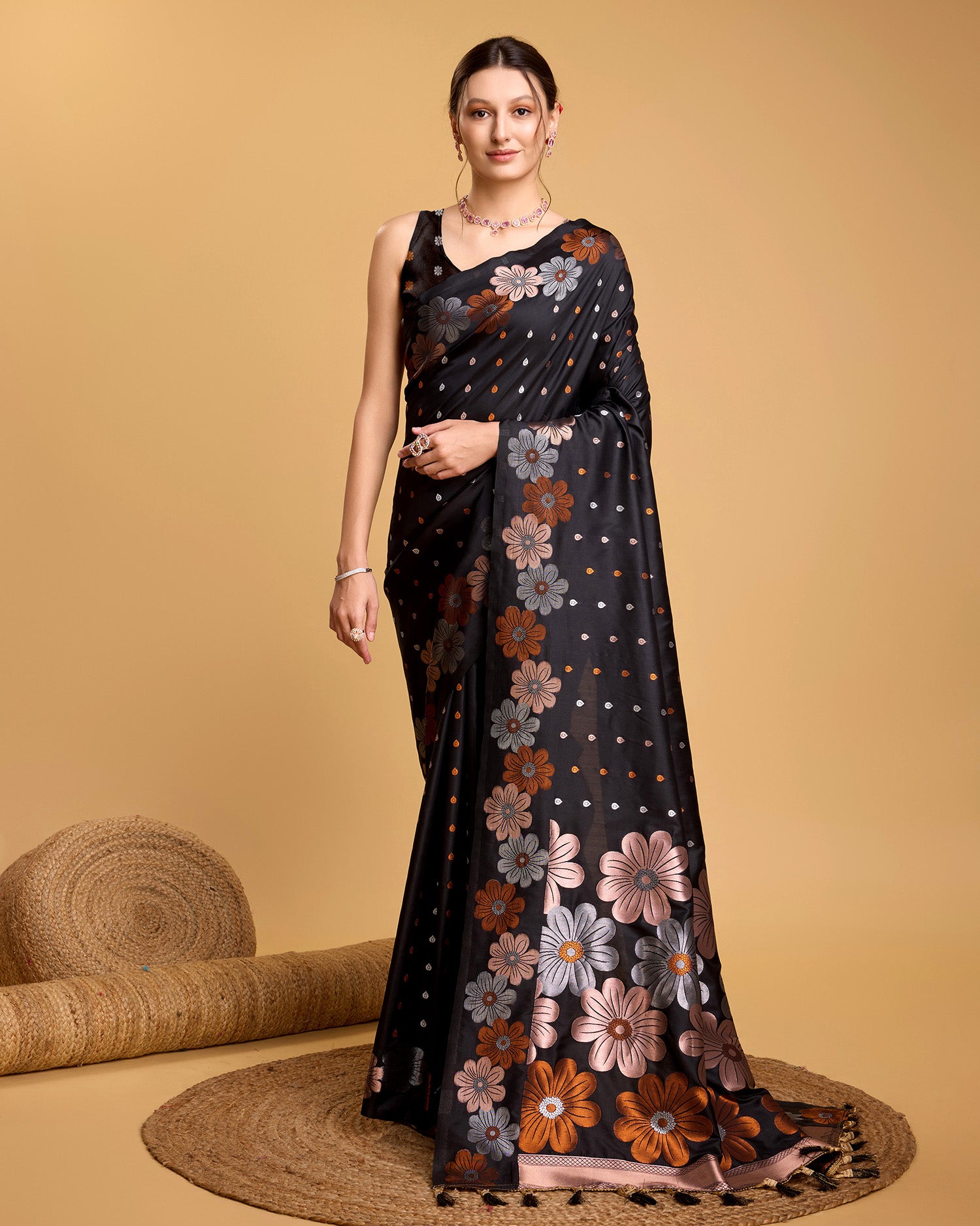 Black Pure Jacquard Fabric with Sona Chandi Zari – Perfect for Bridal & Festive Ensembles