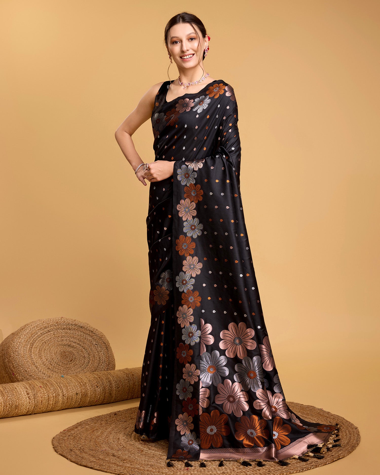 Black Pure Jacquard Fabric with Sona Chandi Zari – Perfect for Bridal & Festive Ensembles
