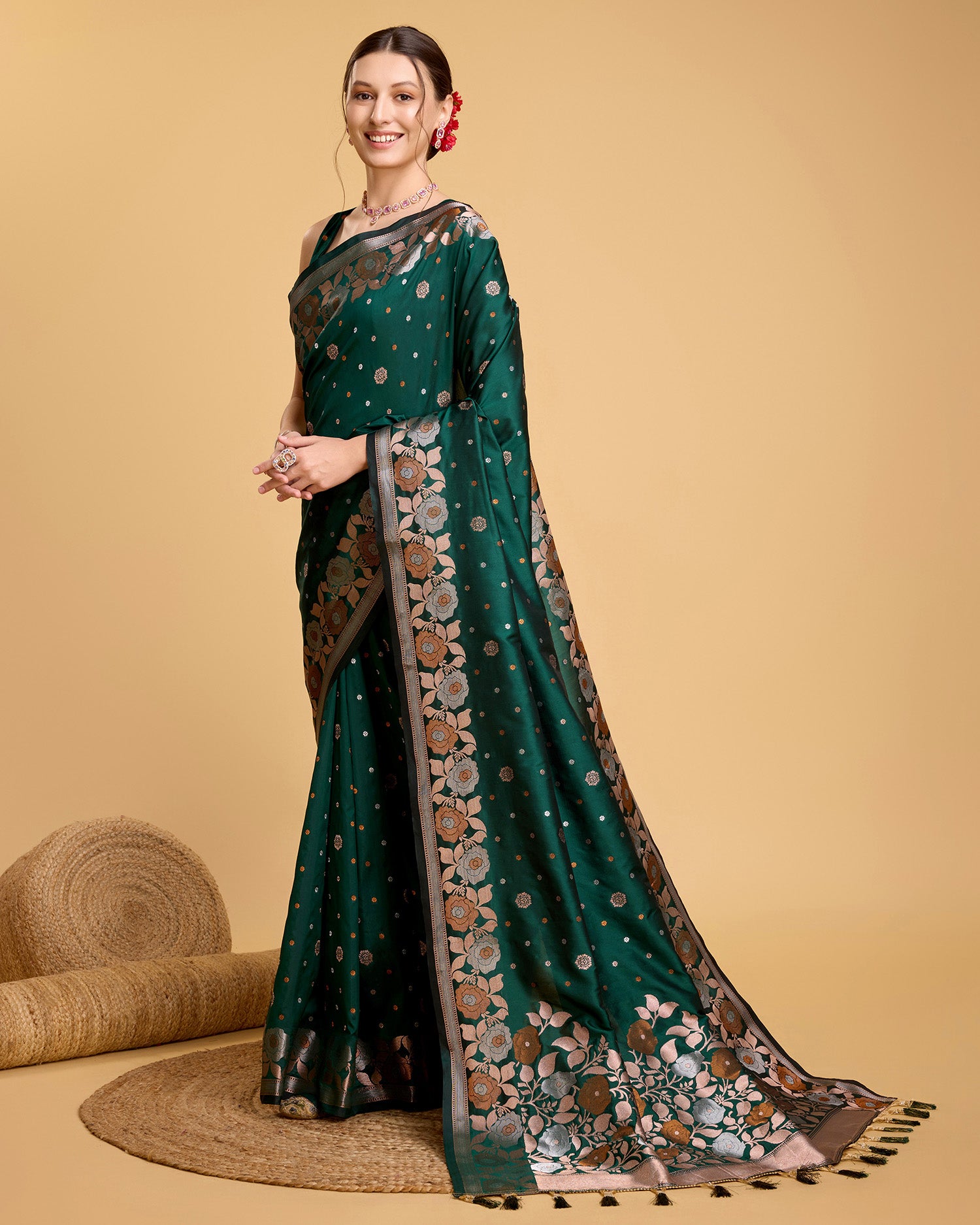 Green Pure Jacquard Fabric with Sona Chandi Zari – Perfect for Bridal & Festive Ensembles