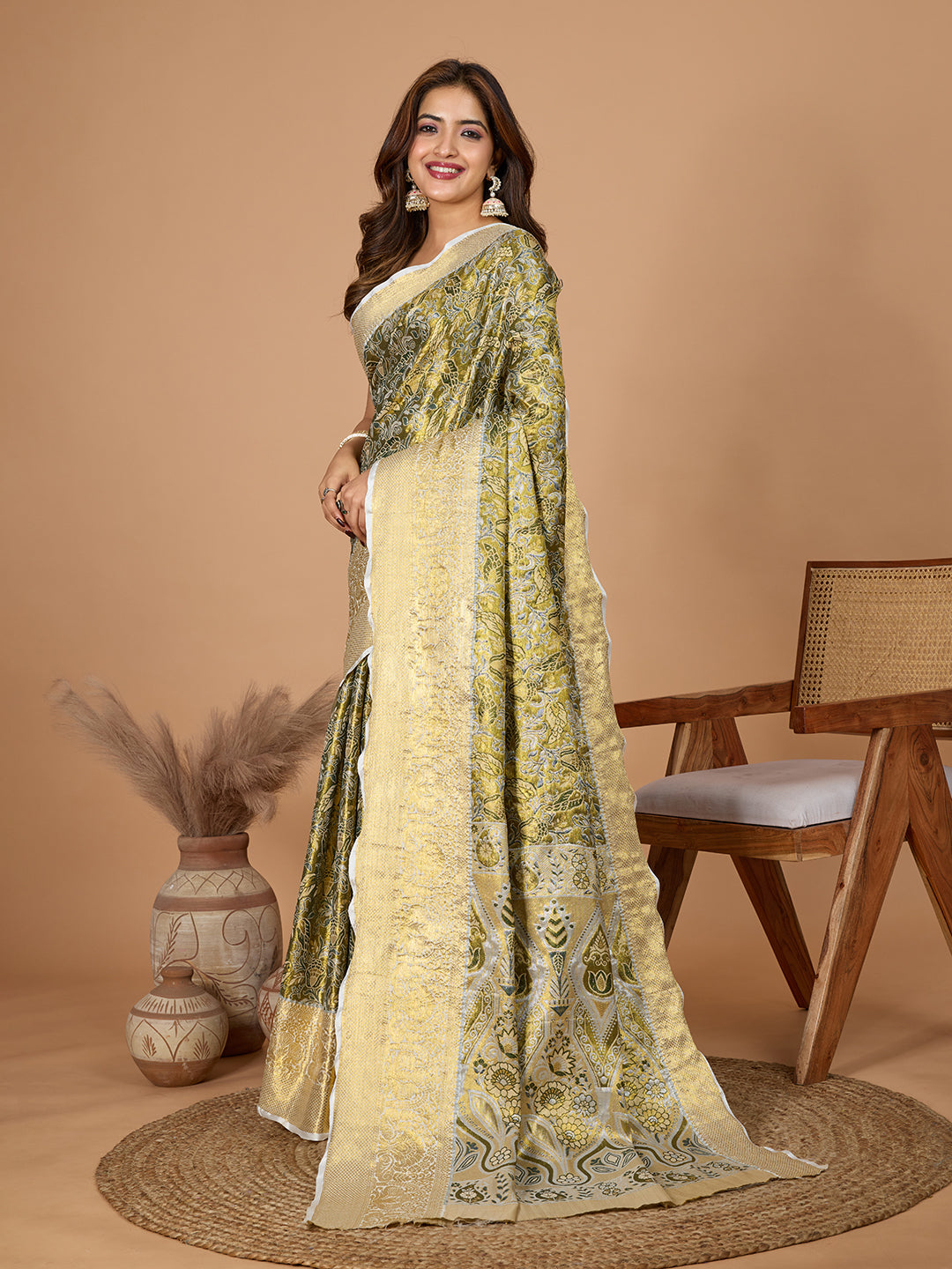 Elegance Redefined: Semi Silk Gold Green  Sarees in Vibrant Shades with Rich Zari Weave