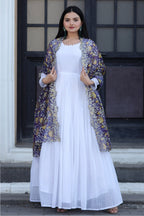 Purple Gown with Soft Organza Kalamkari & Leheriya Printed Dupatta – Elegant Traditional Party Wear