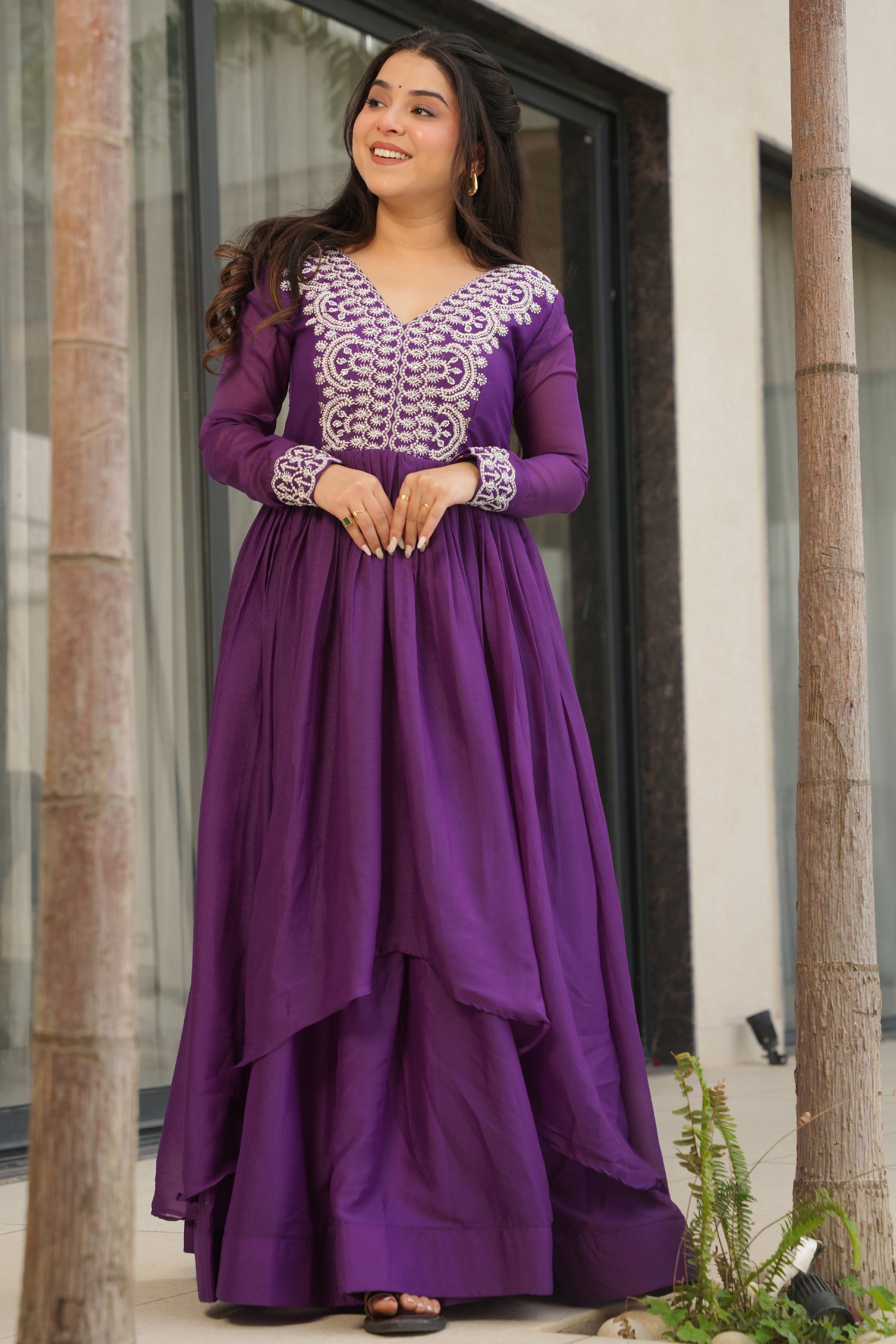 Women’s Purple Georgette Gown – Elegant Designer Party Wear