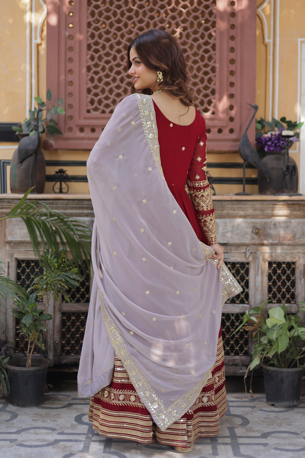 Women’s Red Georgette Gown – Elegant Designer Party Wear