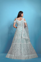 Sky Blue Women’s Net Embroidered Lehenga Choli Set – Elegant Ethnic Wear for Festive & Wedding Occasions