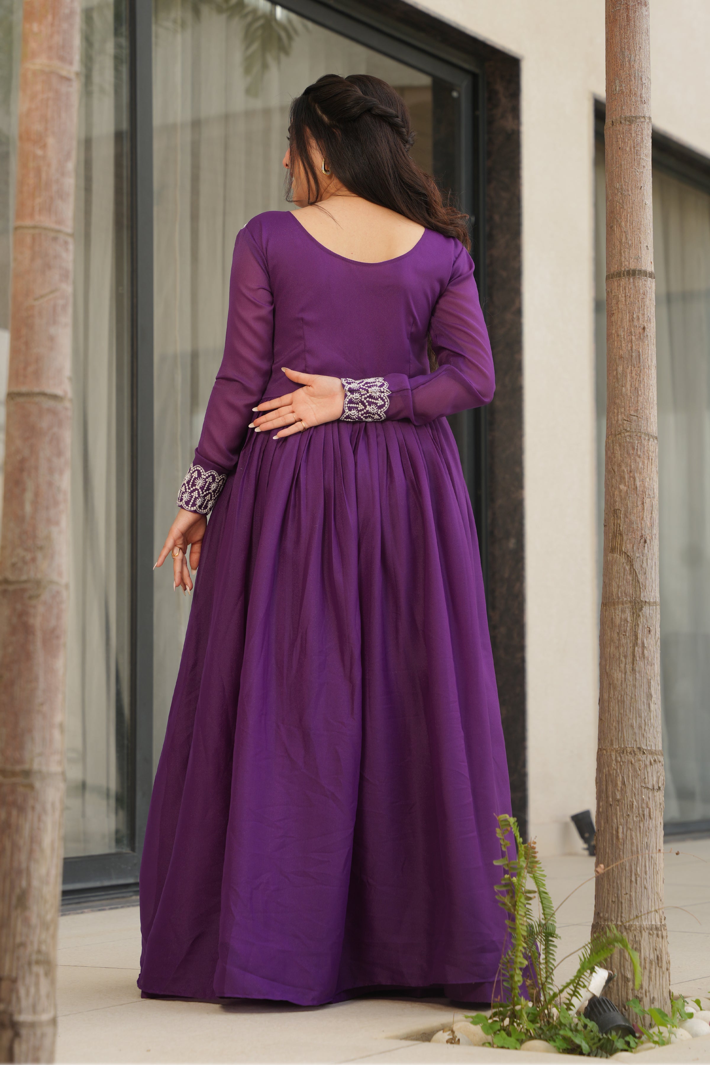 Women’s Purple Georgette Gown – Elegant Designer Party Wear