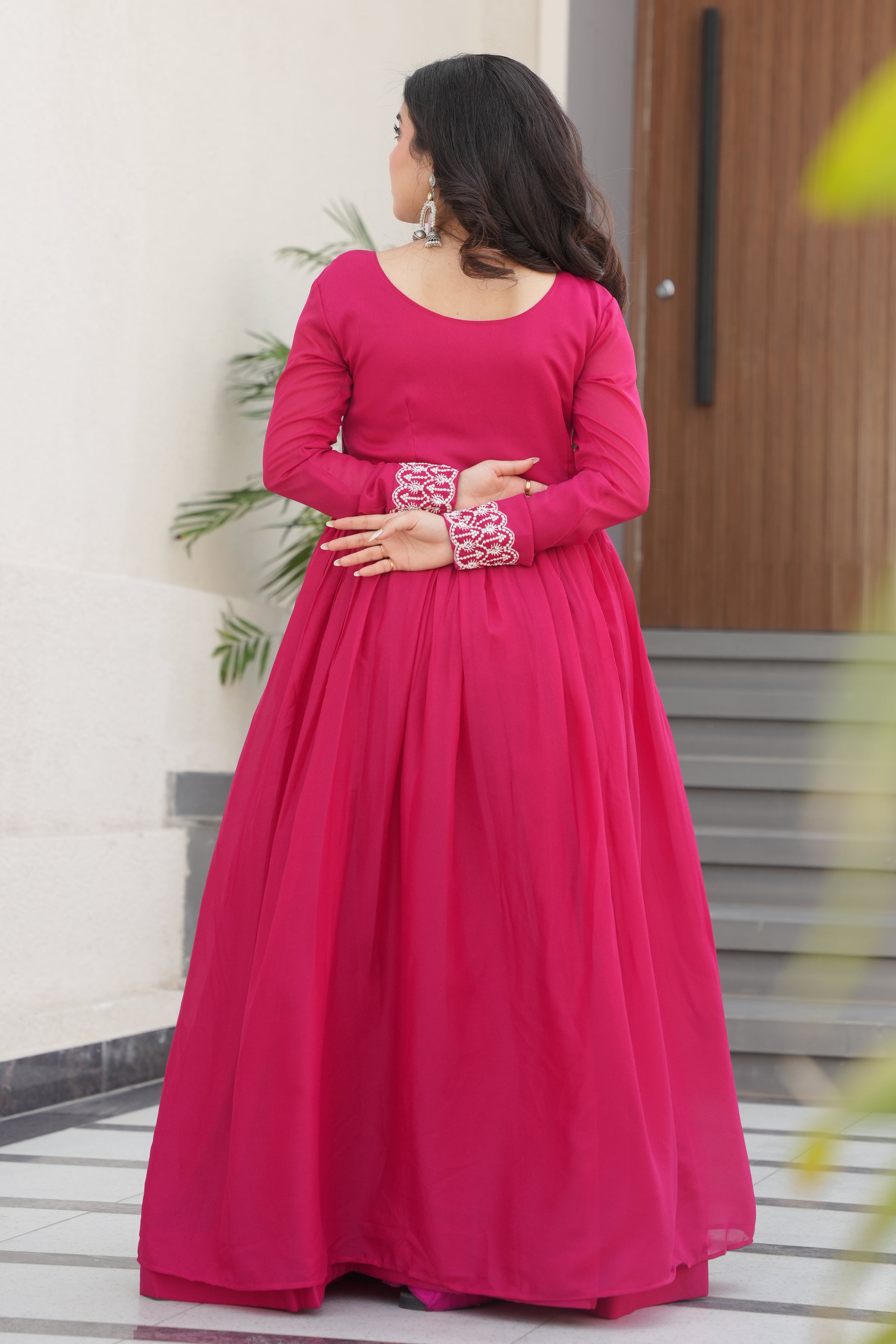 Women’s Pink Georgette Gown – Elegant Designer Party Wear
