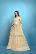 Yellow Women’s Net Embroidered Lehenga Choli Set – Elegant Ethnic Wear for Festive & Wedding Occasions