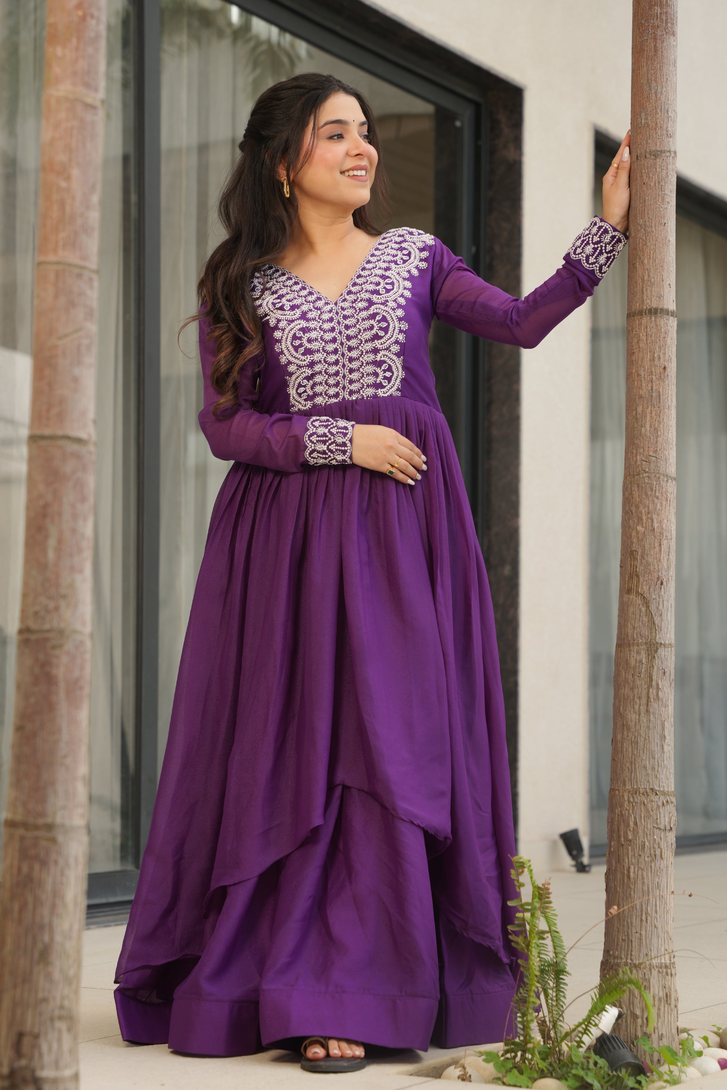 Women’s Purple Georgette Gown – Elegant Designer Party Wear