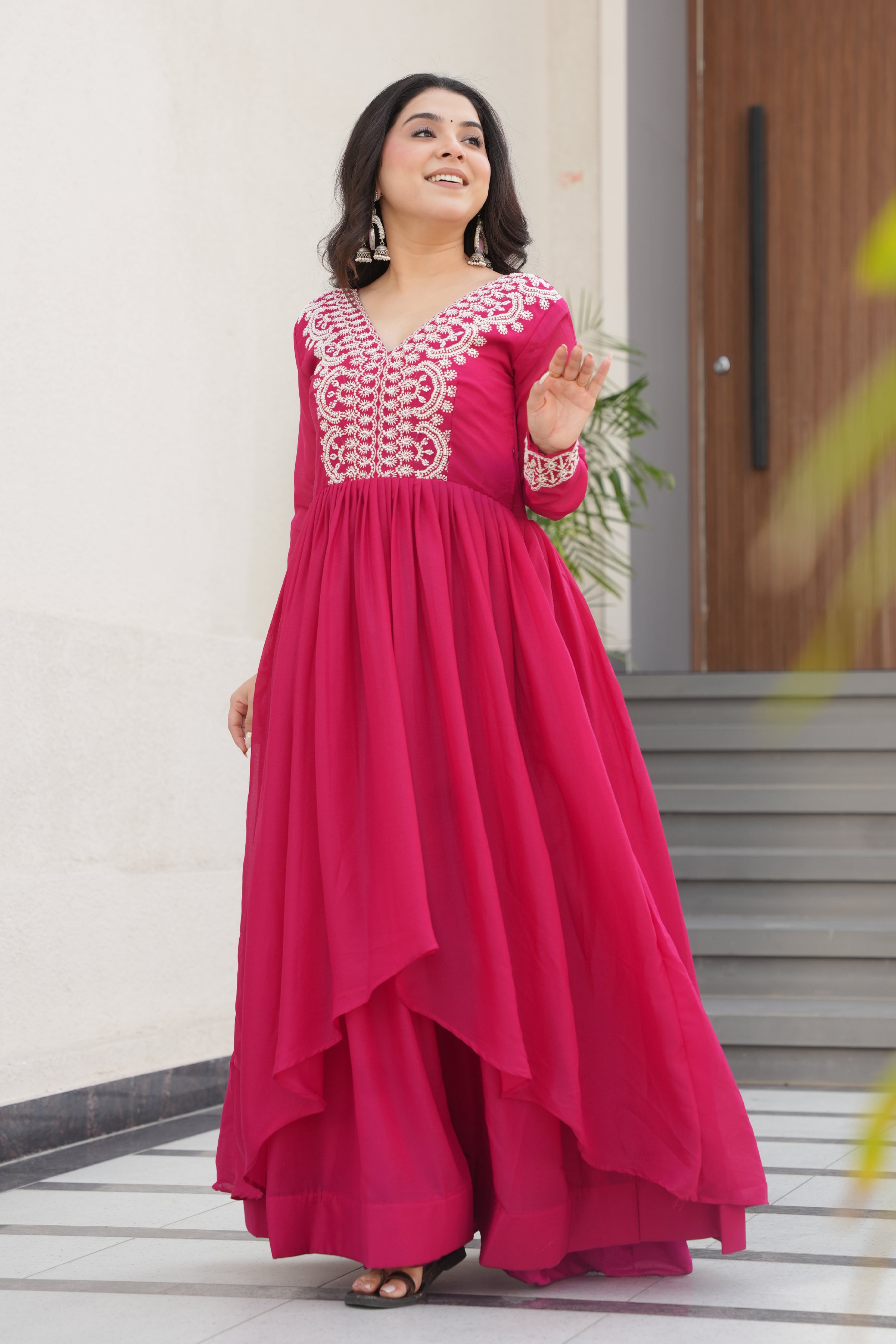 Women’s Pink Georgette Gown – Elegant Designer Party Wear