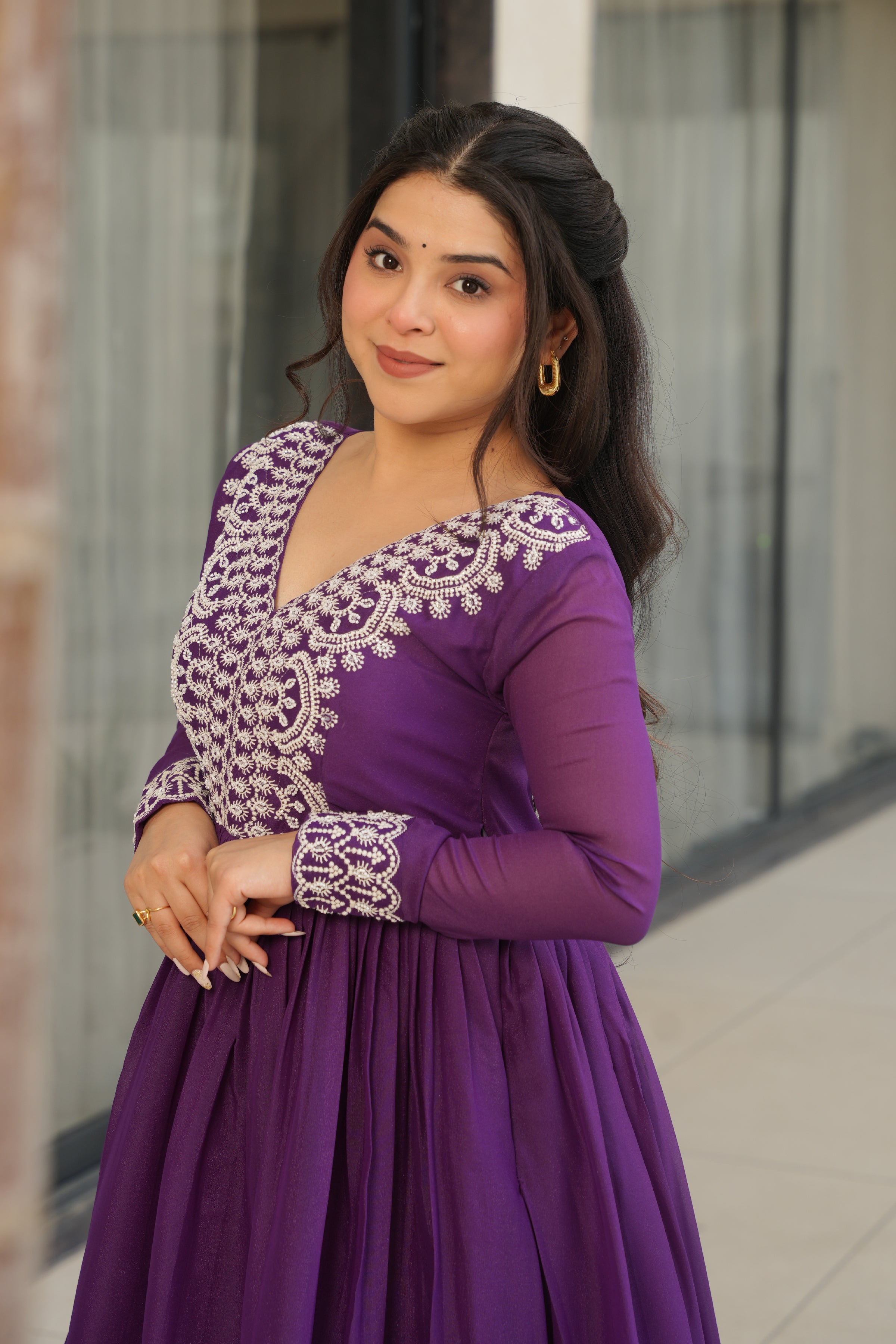 Women’s Purple Georgette Gown – Elegant Designer Party Wear
