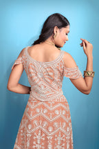 Orange Women’s Net Embroidered Lehenga Choli Set – Elegant Ethnic Wear for Festive & Wedding Occasions