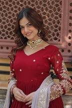 Women’s Red Georgette Gown – Elegant Designer Party Wear