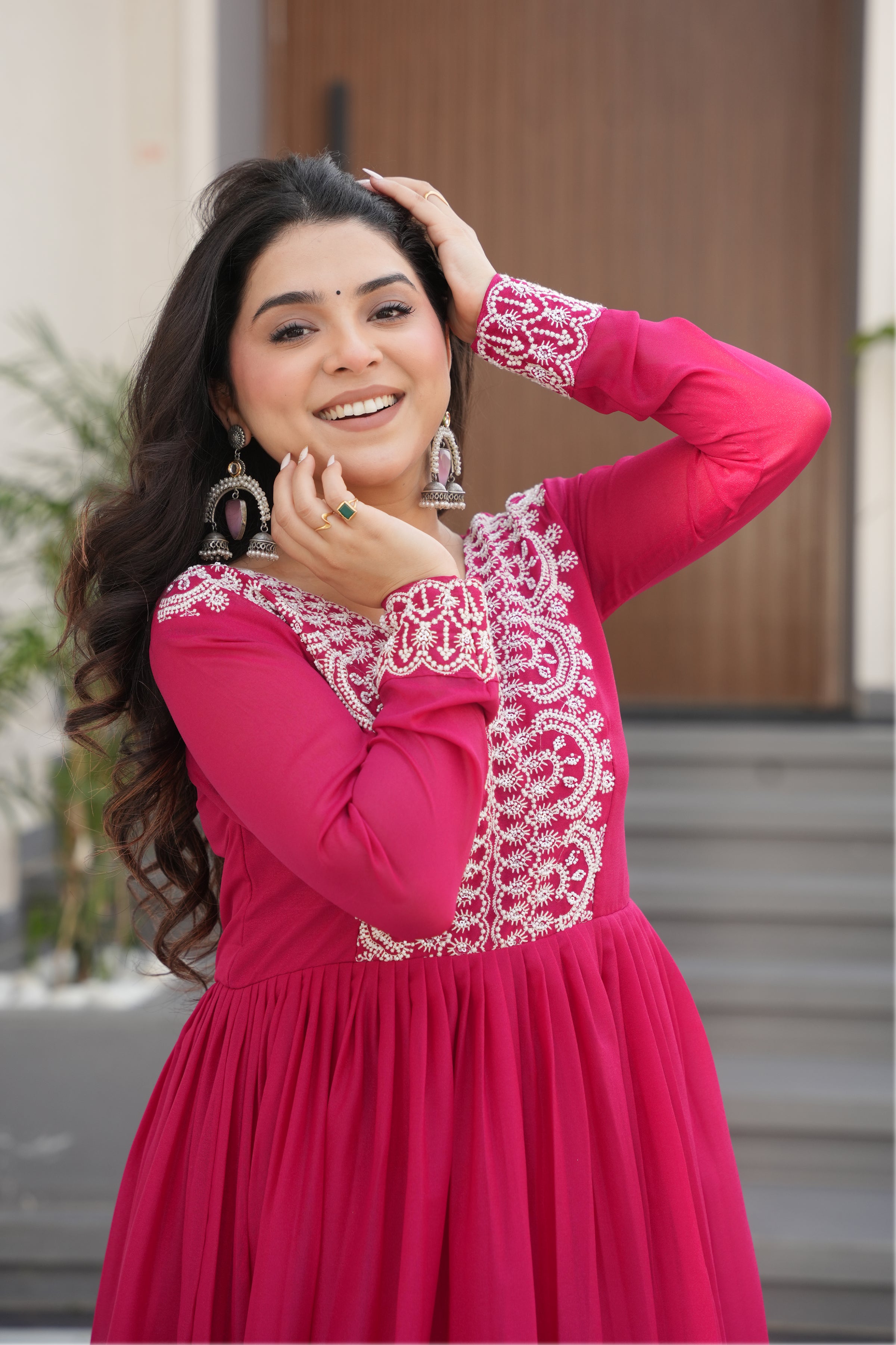 Women’s Pink Georgette Gown – Elegant Designer Party Wear