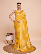 Rich Yellow Pure Silk Saree – Gold Zari Weaving with Soft Zari Border & Contrast Gold Accents