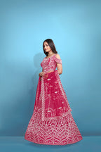 Pink Women’s Net Embroidered Lehenga Choli Set – Elegant Ethnic Wear for Festive & Wedding Occasions