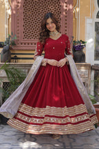 Women’s Red Georgette Gown – Elegant Designer Party Wear
